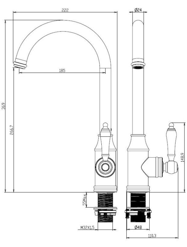 Aquanello Heritage Manor Robinet de cuisine classique et nostalgique, noir BL-9001-HM