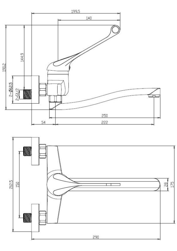 Aquanello Medic Robinet mural de cuisine à longue poignée noir BL-1005-MD
