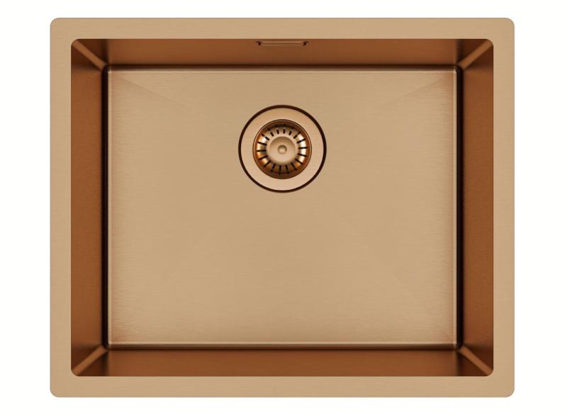 Ausmann Mosel Ensemble combiné Évier PVD Cuivre 50 x 40 cm avec robinet de cuisine, distributeur de savon et tapis enroulable 1208972563