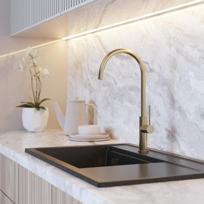 Graniteland Vira Slim Mitigeur de cuisine en or brossé avec bec pivotant 1208972623